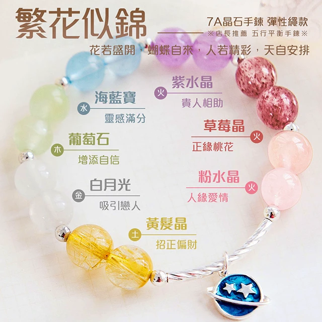 【咕咕好運GoodGoodLuck】繁花似錦7A晶石手鍊(含開光) | LINE 禮物