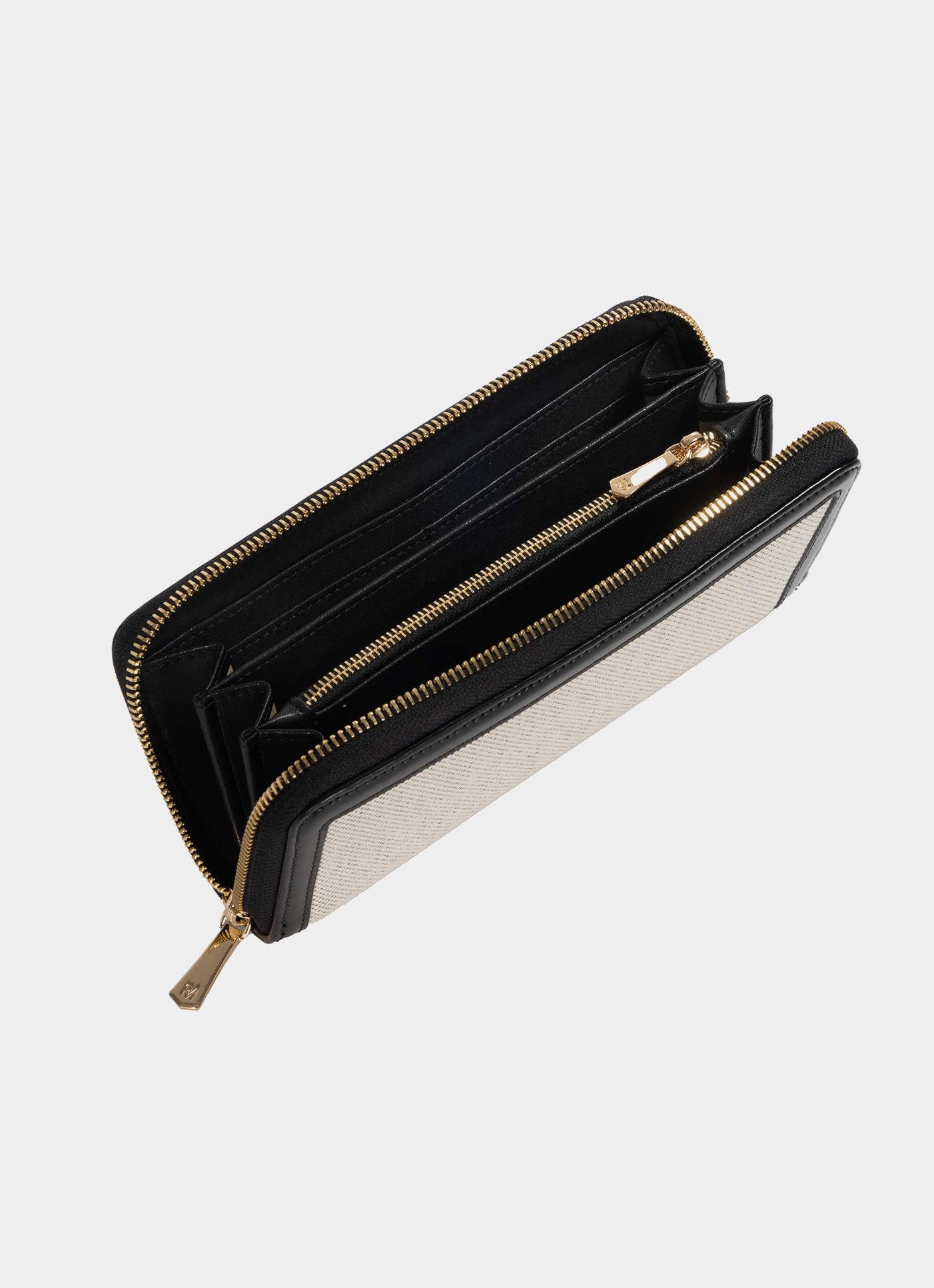 ROBINMAY】柏林麻布真皮拉鍊長夾(黑色)(盒裝顏色示意，以實際出