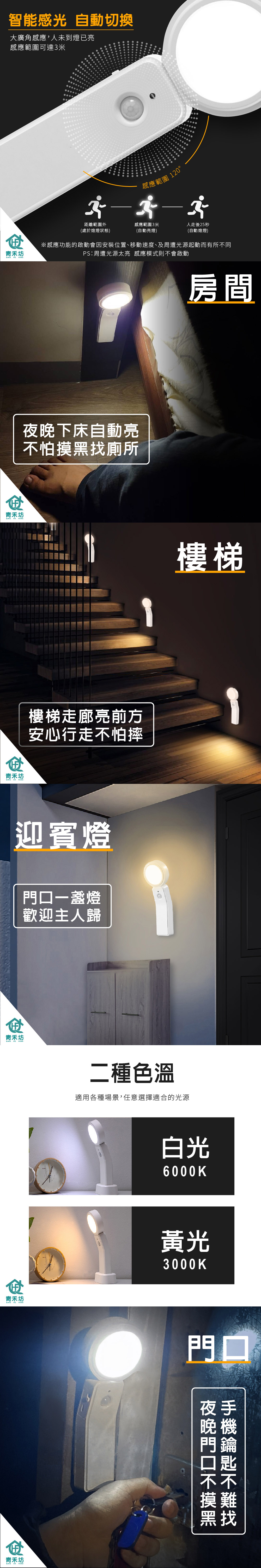 青禾坊】充電式人體智能360度感應燈(白光/黃光) | LINE官方帳號開店幫手