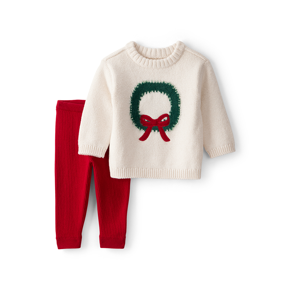 【Carter’s】純白聖誕日 嬰兒2件組毛衣套裝(上衣/褲)