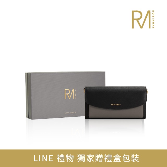 ROBINMAY】夏洛特真皮鐵鍊長夾(黑色)LINE禮物獨家贈皮夾盒(盒裝