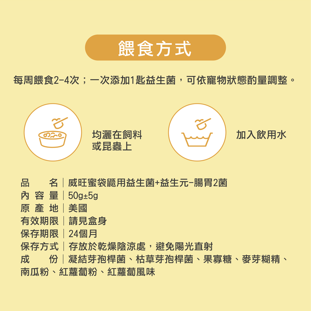 蜜袋鼯用益生菌+益生元 - 腸胃2菌配方 50g/罐( 蜜袋鼯用腸道基礎保養 )