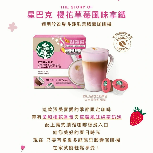 星巴克】星巴克櫻花草莓風味拿鐵咖啡膠囊X3盒| LINE 禮物