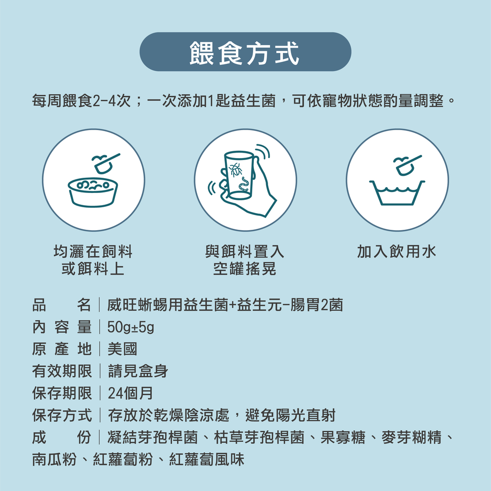 蜥蜴專用益生菌+益生元 - 腸胃2菌配方 50g/罐( 蜥蜴專用腸道基礎保養 )