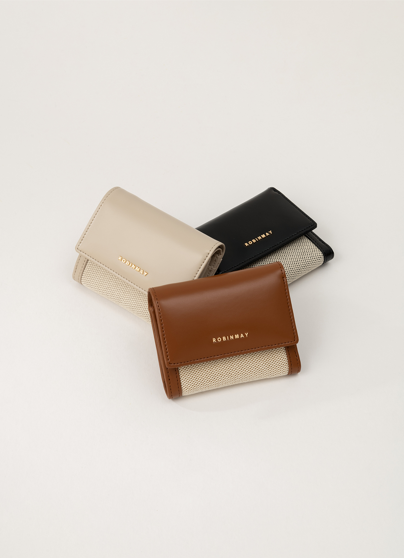 ROBINMAY】柏林麻布真皮短夾(黑色)(盒裝顏色示意，以實際出貨為