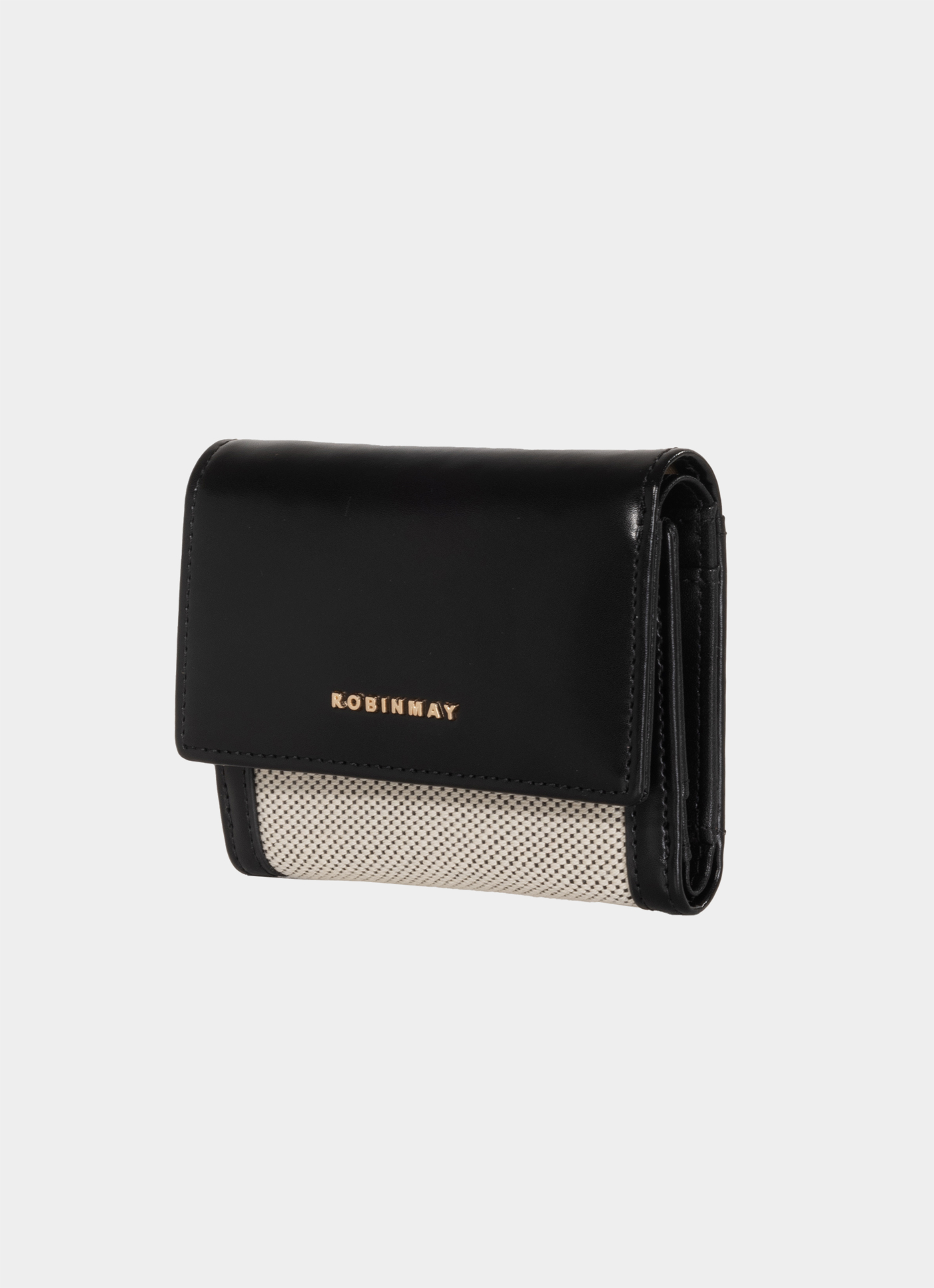 ROBINMAY】柏林麻布真皮短夾(黑色)(盒裝顏色示意，以實際出貨為