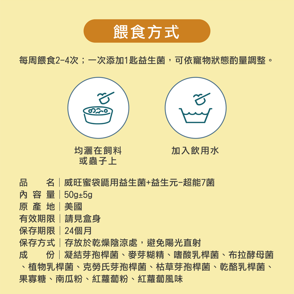 幫助蜜袋鼯腸胃健康，專業配方的益生菌，米袋鼯日常保健