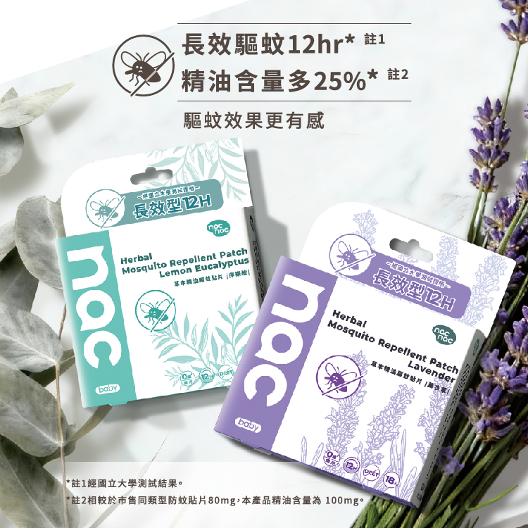 nac nac 草本驅蚊系列商品組，包含驅蚊噴霧、滾珠乳、精油舒緩筆及 12 小時長效驅蚊貼片，標示 0 歲嬰兒適用及 99.9% 避蚊率。