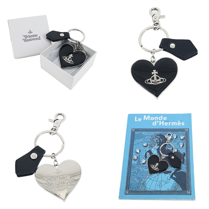 平輸版]Vivienne Westwood Mirror Heart 經典鏡面皮革愛心土星鑰匙圈