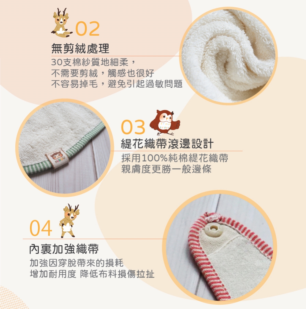 【喜福HiBOU】超人氣の口水怪寶寶救星．有機棉強力吸水口水巾圍兜-4件組好替換