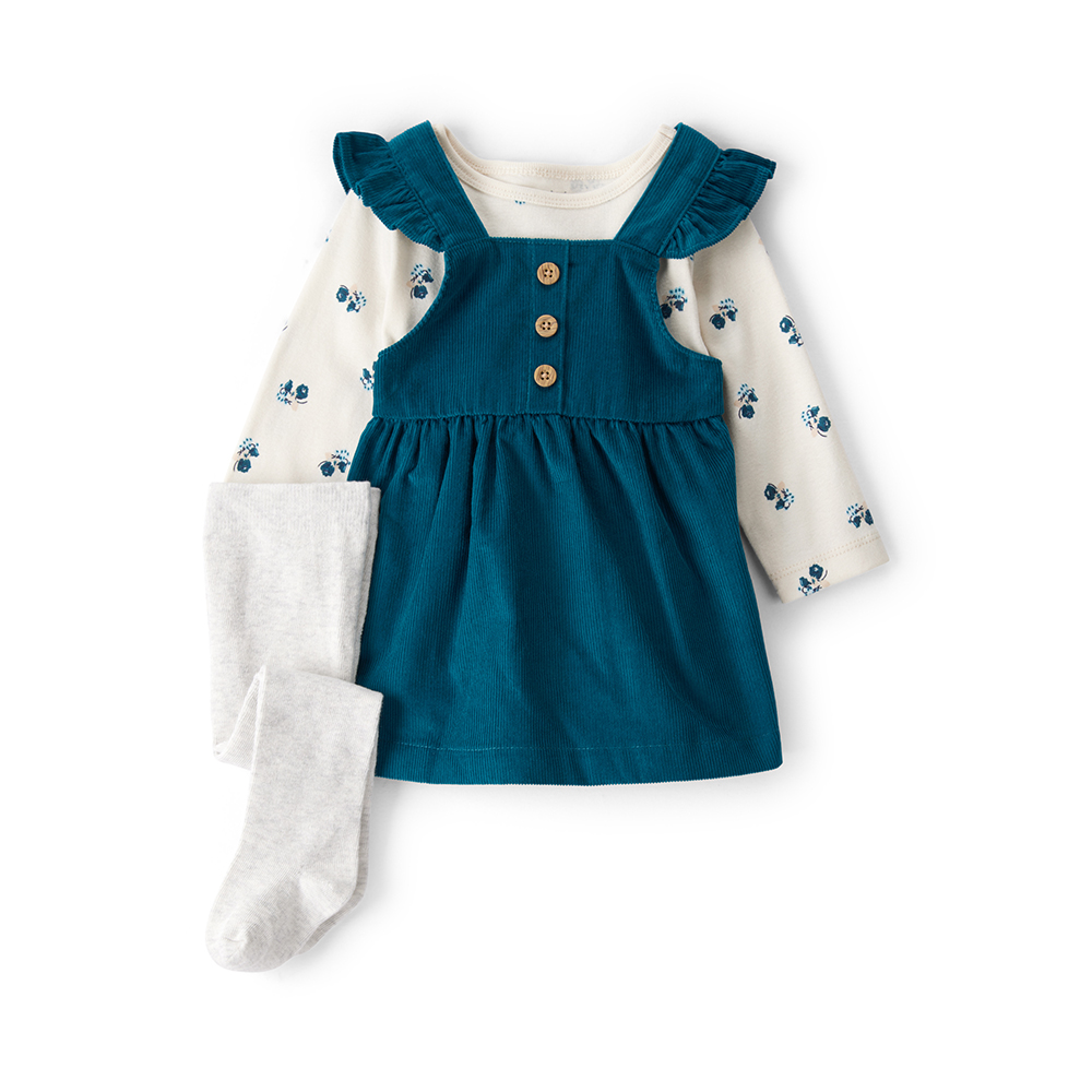 聖誕小花燈 嬰兒3件組套裝(上衣/吊帶裙/褲襪)|