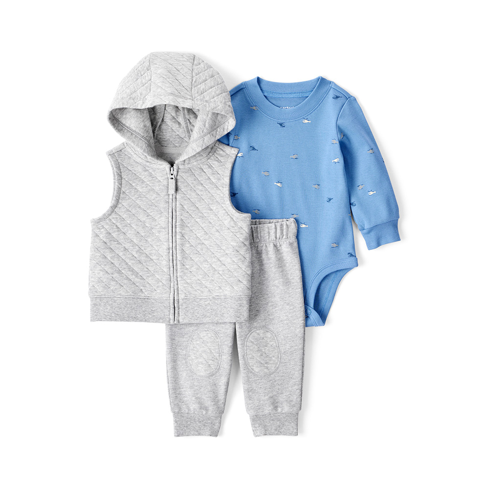 Carters 直升機 嬰兒套裝 三件組 鋪棉背心 週歲禮物 壓紋設計