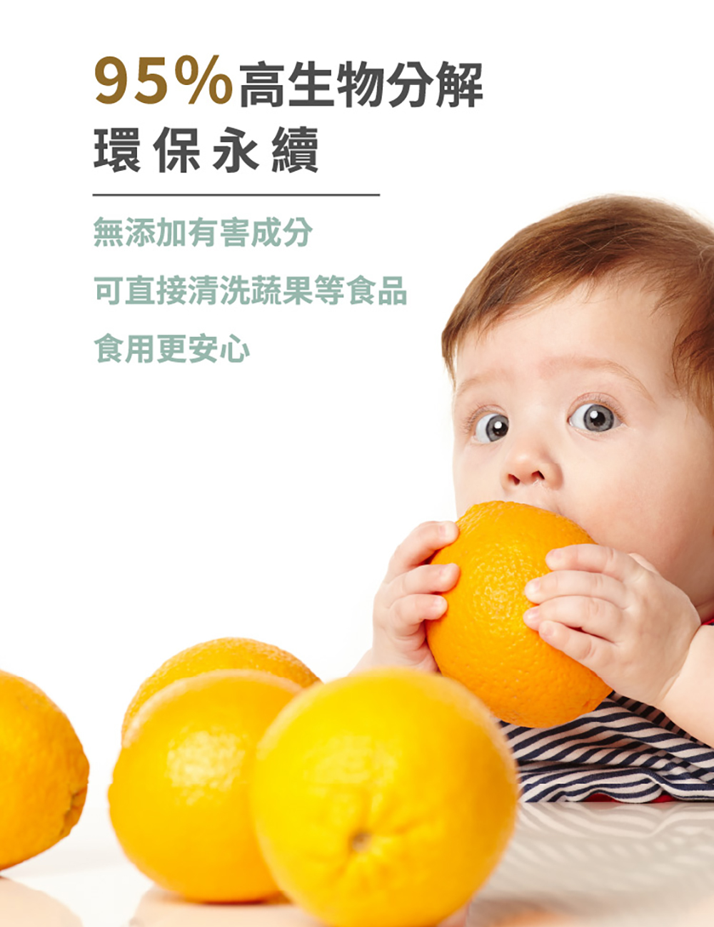 專利酵素結合甜橙精油，高效除垢並去除異味，95%高生物分解守護全家餐桌。